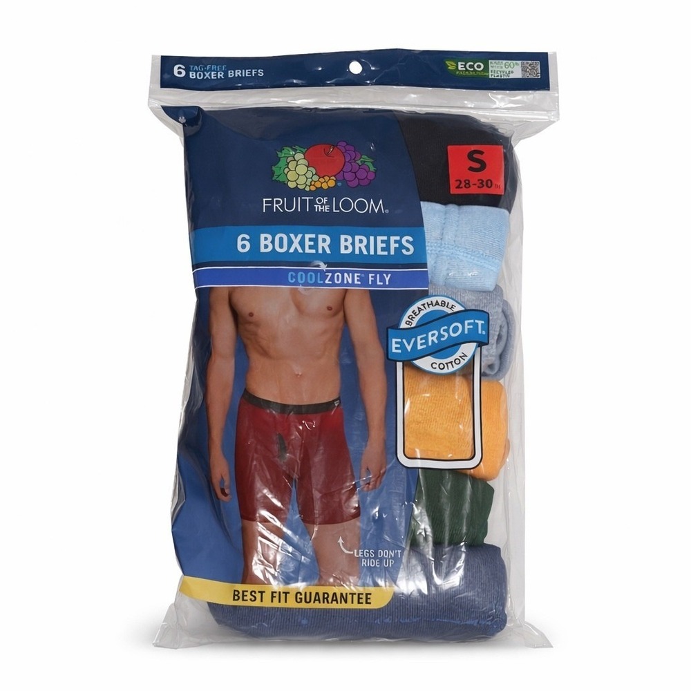 Fruit of the Loom Mens 6Pk Tag Free Boxer Briefs Coolzone Fly Size‎ S (28-30)